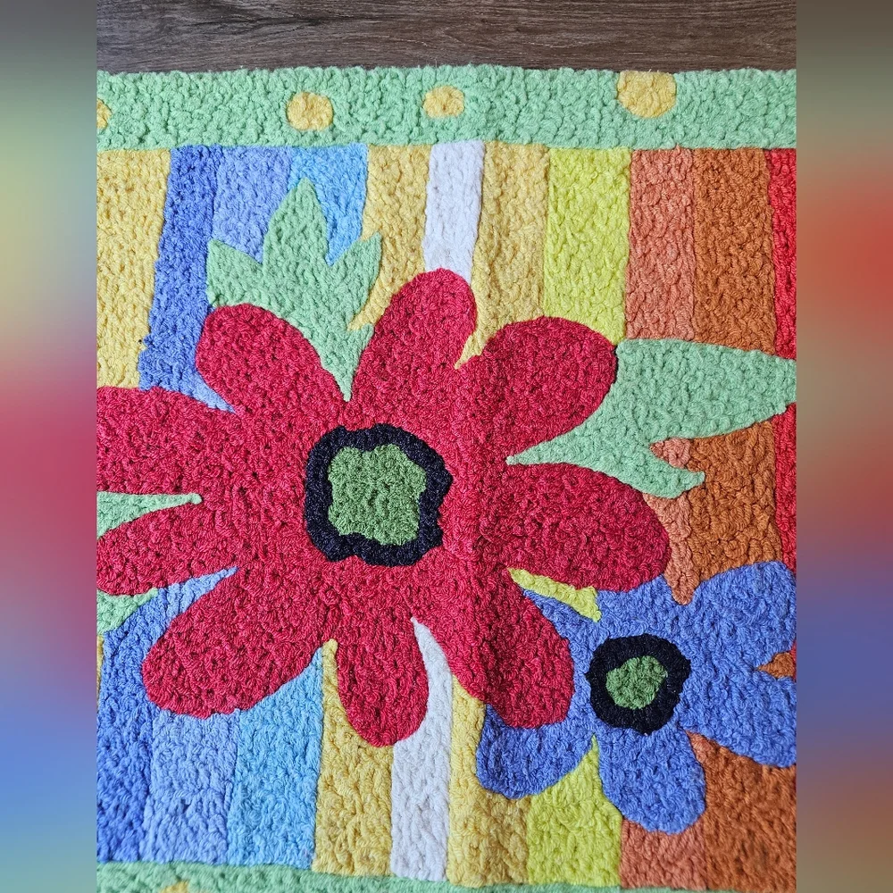 Vintage Y2K Jellybean Flower Power Kids Rug Floor Mat, brightly colored Flower